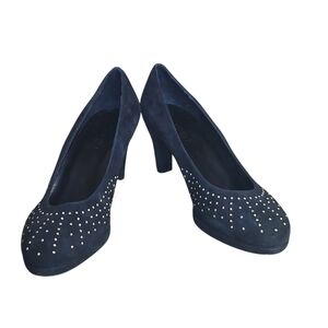 Van Eli Frenzy Black Suede Upper Gold Studs Platform Heels